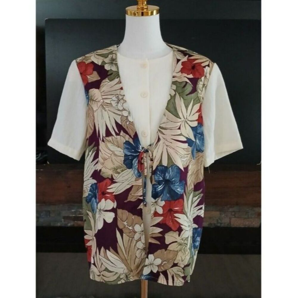 Vintage Tropical Short Sleeve Top Colorful 1-Piece blouse Size 8 Made in USA